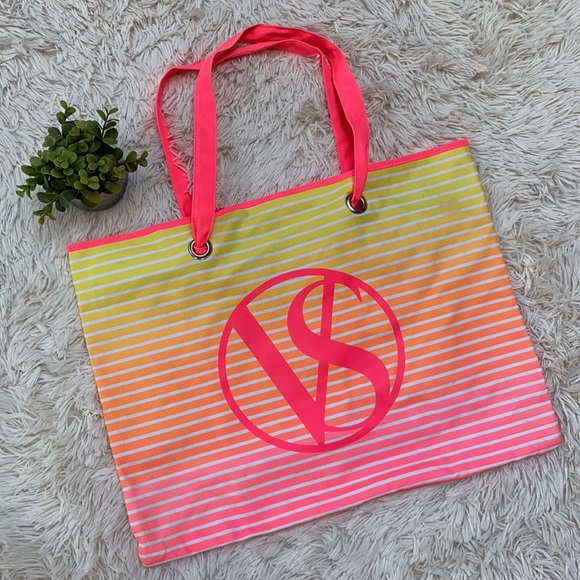 🎉HP🎉 Victoria’s Secret Tote NWOT 💗 Pink & Yellow - Picture 2 of 10